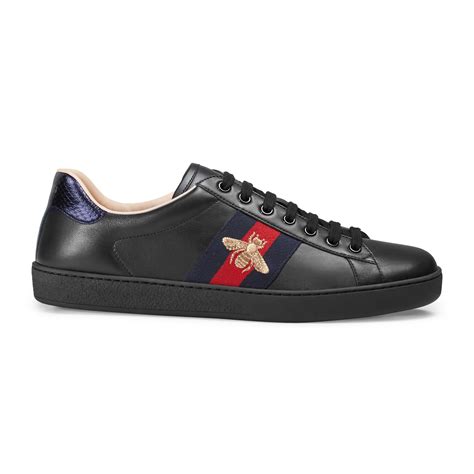 black gucci ace sneakers on feet|gucci ace embellished leather sneakers.